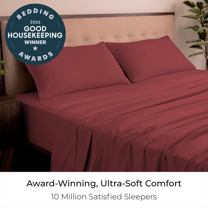 Mellanni King Sheets Set - 4 PC Iconic Collection Bedding - Hotel Luxury, Extra Soft, Cooling Bed Sheets - Wrinkle, Fade, Stain Resistant (King, Brick Red) - Image 2